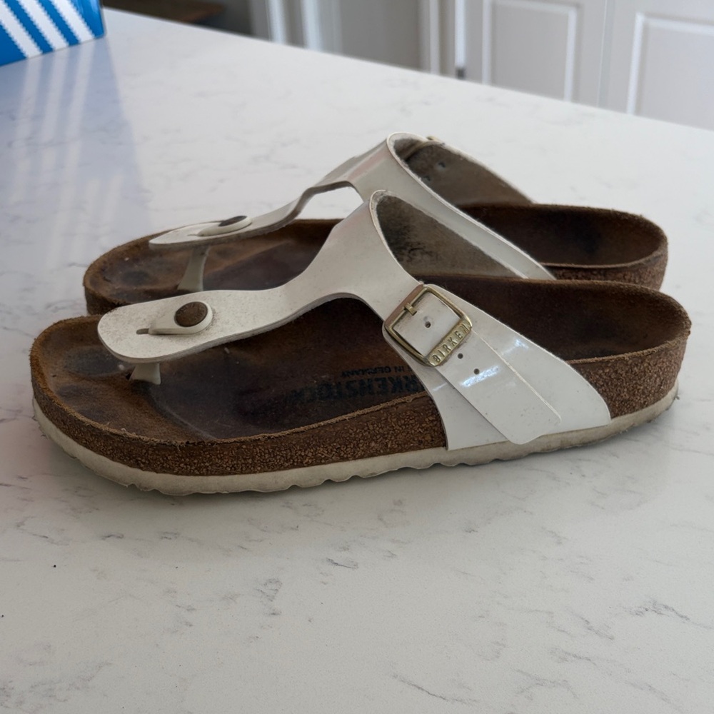 Birkenstock White womens Patent Thong Sandals